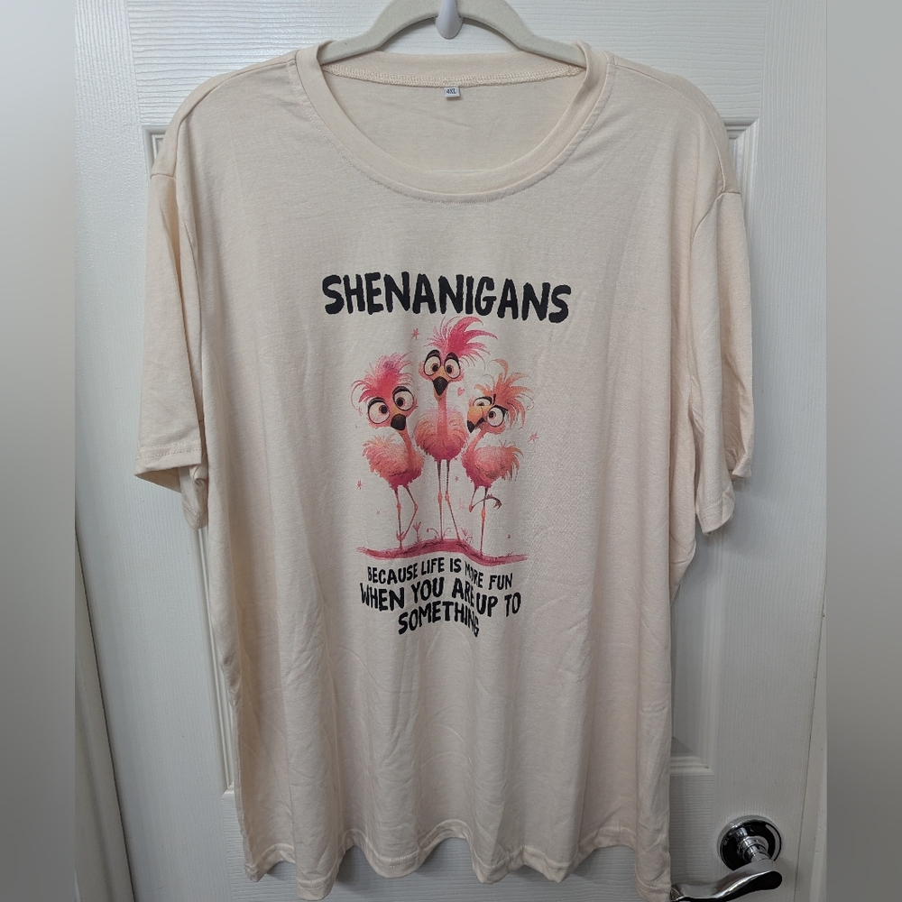 4XL T-Shirt with Pink Flamingo Print - Picture 2 of 5